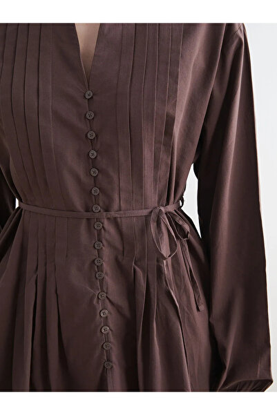 LC Waikiki Καφέ μπλούζα με γιακά και κορδόνι περίσφιξης