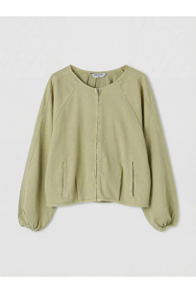 LC Waikiki Μπεζ γυναικείο τζιν μπουφάν με λαιμόκοψη ποδηλάτου