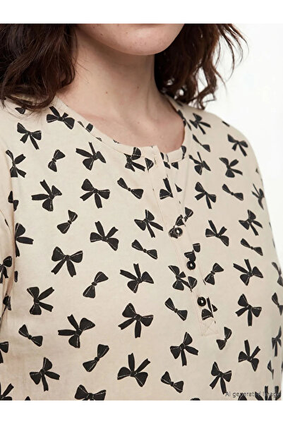 LC Waikiki Μπεζ νυχτικό εγκυμοσύνης με σχέδιο φιόγκου