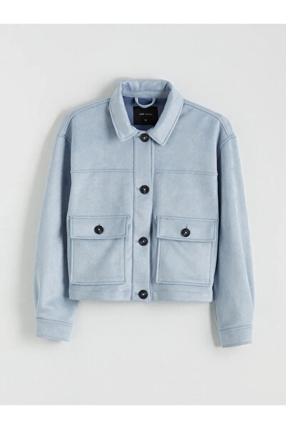 LC Waikiki Γυναικείο μπουφάν με μπλε γιακά πουκαμίσου και εμφάνιση σουέτ