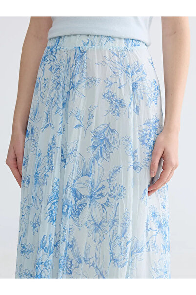 LC Waikiki Μπλε φούστα σιφόν με ελαστική μέση και πιέτες