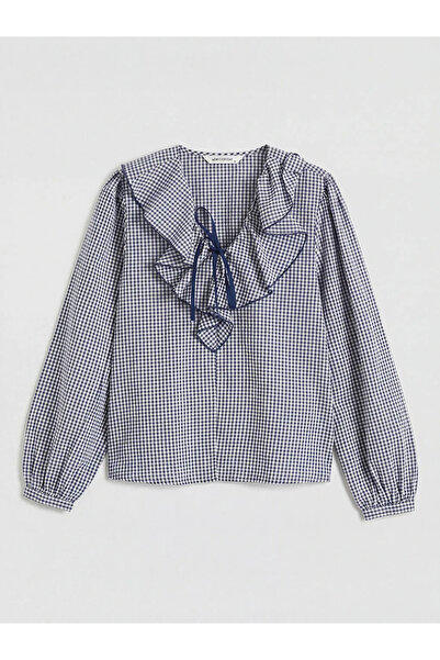 LC Waikiki Μπλούζα καρό με γιακά μωρού σε μπλε ναυτικό