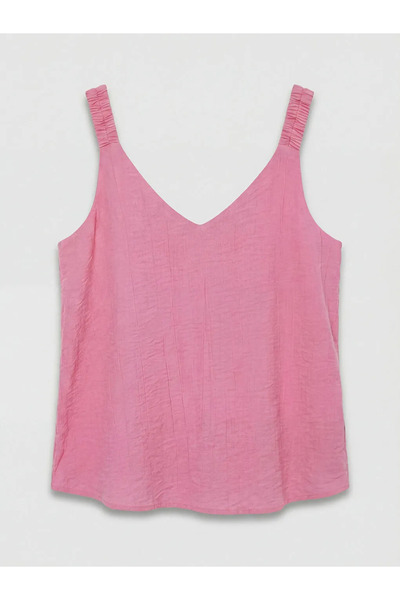 LC Waikiki Ροζ μπλούζα με λαιμόκοψη V και υφή με κορδόνια