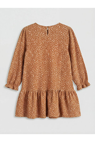 LC Waikiki Καφέ φόρεμα για κορίτσια με λεπτομέρεια φιόγκου σε σχήμα ποδηλάτου