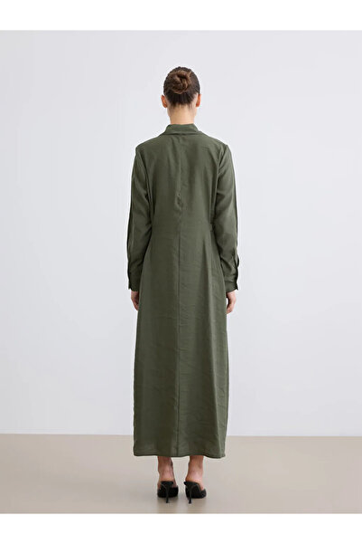 LC Waikiki Πράσινο φόρεμα πουκάμισο με λεπτομέρεια ζώνης από μείγμα μοντάλ