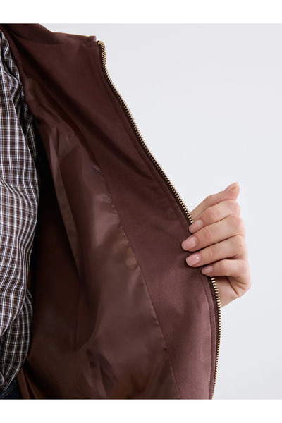 LC Waikiki Καφέ πουκάμισο με γιακά oversized Γυναικείο σακάκι σε στυλ σουέτ