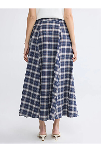 LC Waikiki Μπλε ναυτικό καρό φούστα με φαρδύ κάτω μέρος