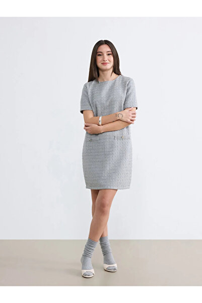 LC Waikiki Γκρι Μίνι Φόρεμα με Υφή και Σχέδιο