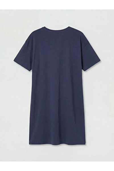 LC Waikiki Γυναικείο νυχτικό σε μπλε ναυτικό χρώμα με στάμπα και λαιμόκοψη πο...