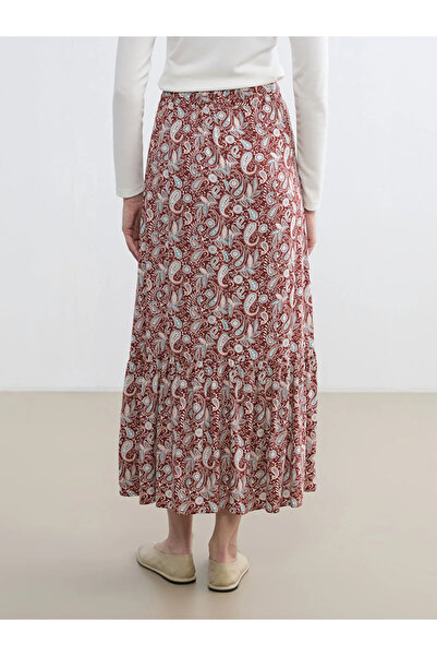 LC Waikiki Κόκκινη φούστα με βολάν και ελαστική μέση