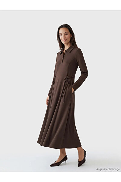 LC Waikiki Καφέ φόρεμα με κορδόνια και απαλή υφή