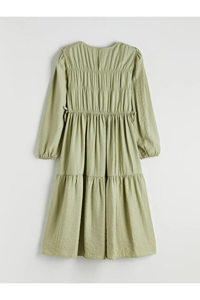 LC Waikiki Πράσινο φόρεμα για κορίτσια με λαιμόκοψη και κορδόνι