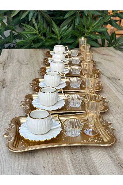 Hediye Köşkü 6 Kişilik 30 parça Papatya Sunum Tepsili Kahve Seti Full Set