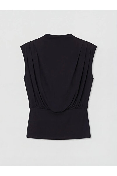 LC Waikiki Μαύρη μπλούζα με όρθιο γιακά και σούρες