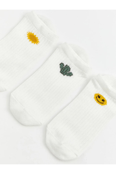 LC Waikiki Γυναικεία μποτάκια με σχέδιο εκρού Κάλτσες 3 τεμαχίων