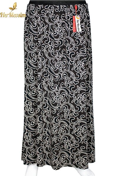 HESNA Women's Ecem Battal Size 8 Piece Elastic Black Skirt D58