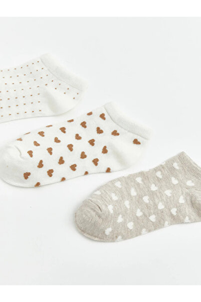 LC Waikiki Γυναικείες κάλτσες μποτάκια με στάμπα εκρού, σετ 3 τεμαχίων