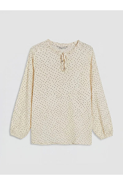 LC Waikiki Εκρού μπλούζα με δετό γιακά και πουά σχέδιο
