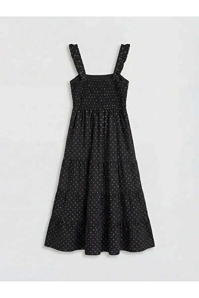 LC Waikiki Μαύρο τετράγωνο γιακά με πουά βολάν και διπλό στρώμα