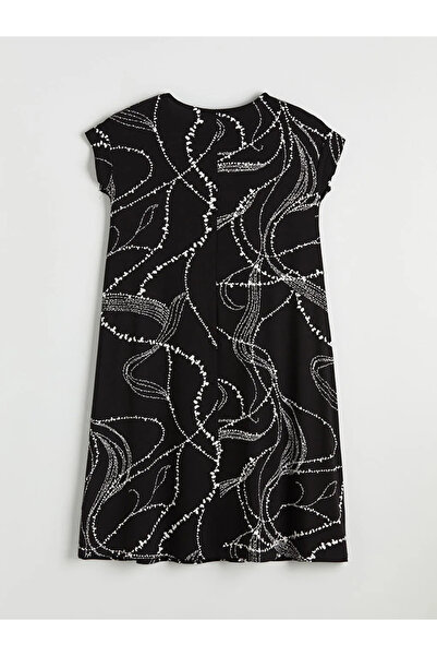 LC Waikiki Μαύρο φόρεμα σε γραμμή Α με σχέδιο στο λαιμό