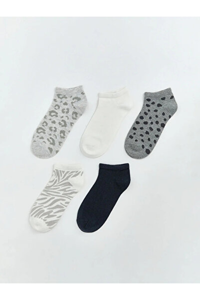 LC Waikiki Γκρι μοτίβο γυναικείες κάλτσες μποτάκια σετ 5 τεμαχίων