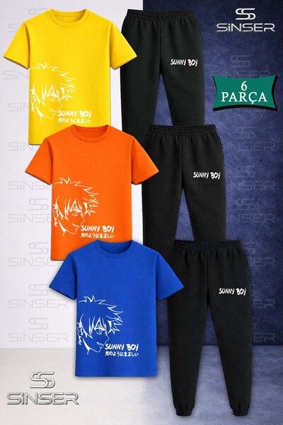 SS SİNSER Children's Sunny Boy Byz 3Lu Karenden 3LÜ T-Shirt and Sweatpants Set