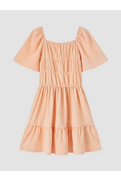 LC Waikiki Ροζ φόρεμα για κορίτσια με λεπτομέρεια από κορδόνια και στρώσεις