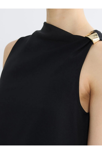 LC Waikiki Μαύρο φόρεμα σε γραμμή Α με σούρες