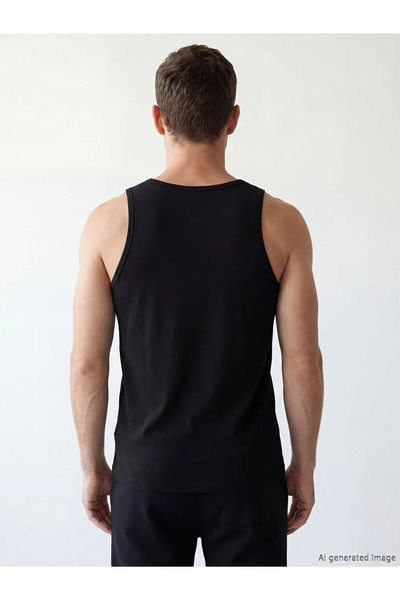 LC Waikiki Black U-Neck Combed Men's Undershirt
