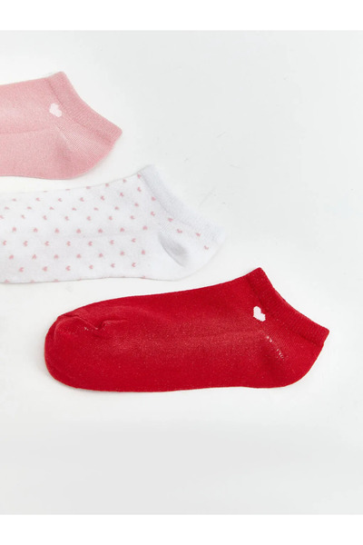 LC Waikiki Γυναικείες κάλτσες μποτάκια με ροζ σχέδιο καρδιάς, σετ 3 τεμαχίων