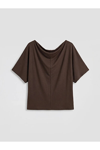 LC Waikiki Καφέ μπλούζα με ρευστό γιακά