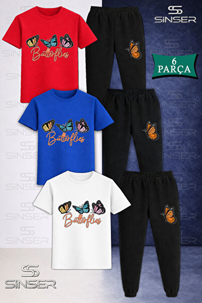 SS SİNSER Children's Buttrfly 3Le Yazi Ustunde 3L T-Shirt and Sweatpants Set