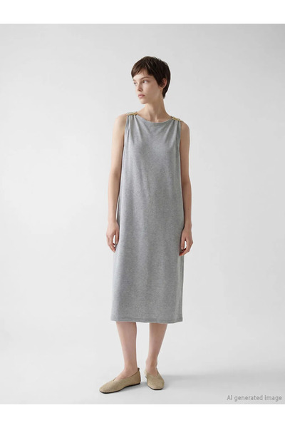 LC Waikiki Γκρι φόρεμα με λαιμόκοψη