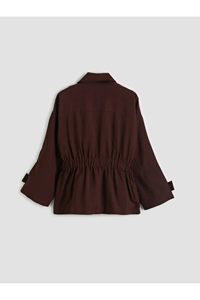 LC Waikiki Γυναικείο μπουφάν μπορντό Γιακάς πουκαμίσου με ζώνη oversized