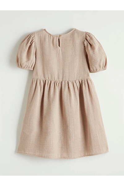 LC Waikiki Μπεζ κοντομάνικο φόρεμα για κορίτσια με λαιμόκοψη ποδηλάτου