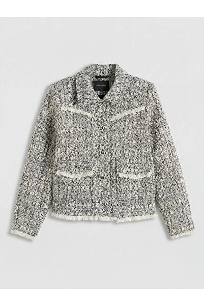 LC Waikiki Λευκό πουκάμισο με γιακά Γυναικείο μπουφάν από τουίντ