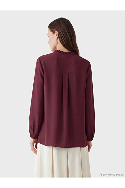 LC Waikiki Μπλούζα με βολάν σε μπορντό χρώμα και ανοιχτό λαιμό