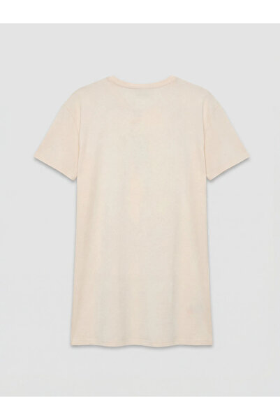 LC Waikiki Ροζ γυναικείο νυχτικό με στάμπα αρκουδάκι και λαιμόκοψη ποδηλάτου