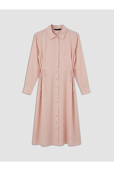 LC Waikiki Ροζ πουκάμισο φόρεμα με δεμένη μέση από μικτό μοντέλο