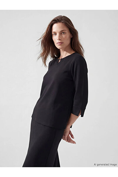 LC Waikiki Μαύρη μπλούζα με λαιμόκοψη ποδηλάτου και απαλή υφή