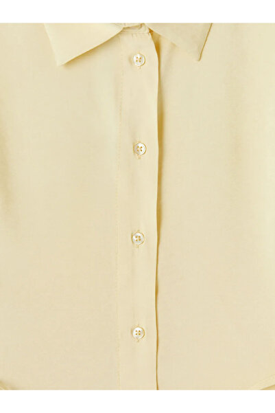 LC Waikiki Κίτρινο φόρεμα-πουκάμισο με δέσιμο στη μέση και μείγμα υφασμάτων M...