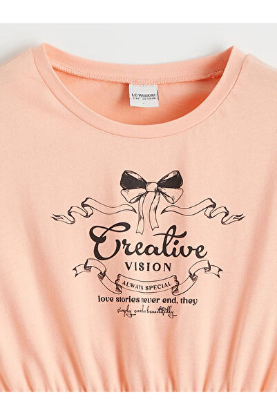 LC Waikiki Ροζ φόρεμα για κορίτσια με λαιμόκοψη ποδηλάτου