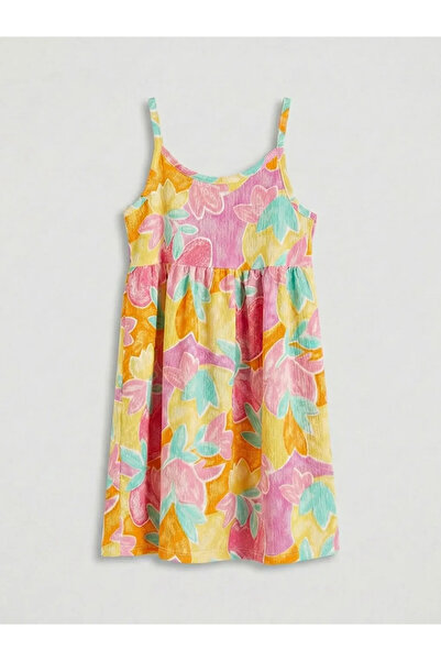 LC Waikiki Κίτρινο φόρεμα για κορίτσια με λουράκι σε σχήμα U