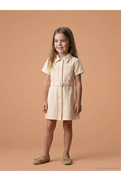LC Waikiki Κίτρινο φόρεμα για κορίτσια με ζώνη