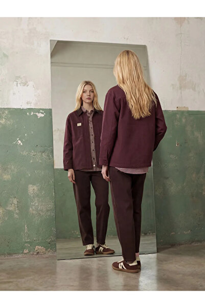 LC Waikiki Γυναικείο μπουφάν μπορντό Γιακάς πουκαμίσου τεμαχίων