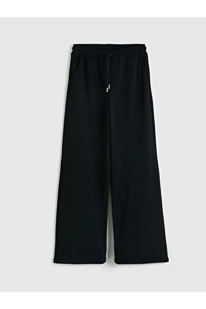 LC Waikiki Μαύρο γυναικείο φούτερ με ελαστική μέση φαρδιά πόδι