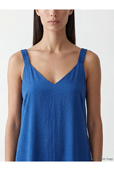 LC Waikiki Μπλε φόρεμα σε γραμμή Α με λαιμόκοψη V