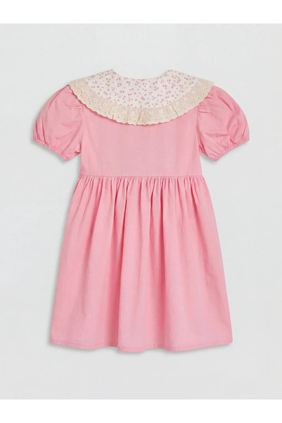 LC Waikiki Ροζ στρογγυλός γιακάς Κοριτσίστικο Φόρεμα