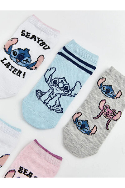 LC Waikiki Λευκές κάλτσες-μποτάκια για κορίτσια με σχέδια Stitch και Angel, Σ...