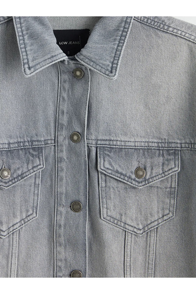 LC Waikiki Γκρι πουκαμισένιο γιακά Oversize Γυναικείο τζιν μπουφάν